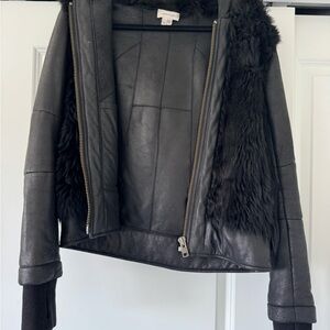 Helmut Lang Faux Leather & Fur Jacket